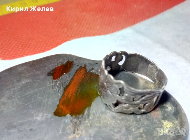 СТАРИНЕН РЪЧНО ФЛОРАЛНО ОРНАМЕНТИРАН СРЕБЪРЕН ПРЪСТЕН ВИСОКА ПРОБА СРЕБРО МАЙСТОРСКА РАБОТА 50066, снимка 3 - Антикварни и старинни предмети - 50335652
