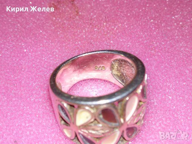 ФЛОРАЛЕН ЕМАЙЛИРАН СРЕБЪРЕН ПРЪСТЕН СРЕБРО 925 АНГЛИЙСКИ СТАРА РЪЧНА ИЗРАБОТКА 41844, снимка 11 - Пръстени - 44405920