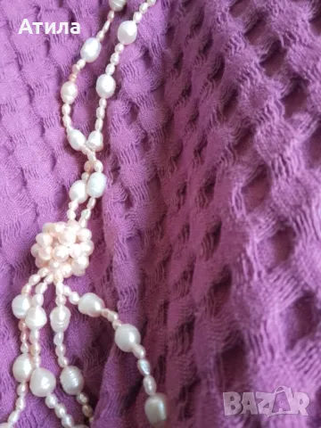 колиета естествени перли розови,бели,черни, снимка 3 - Колиета, медальони, синджири - 47763046