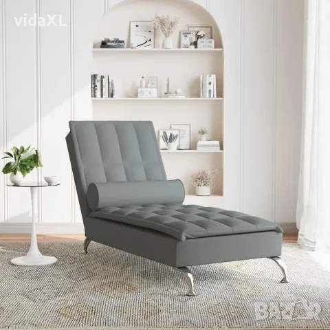 vidaXL Масажна кушетка с болстер, светлосива, текстил, снимка 3 - Кушетки - 56147470
