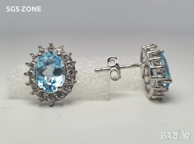 СРЕБЪРНИ ОБЕЦИ С НАТУРАЛЕН ТОПАЗ, снимка 3 - Обеци - 52360952