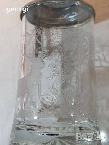 Немска стъклена гравирана халба, снимка 6 - Чаши - 38519792