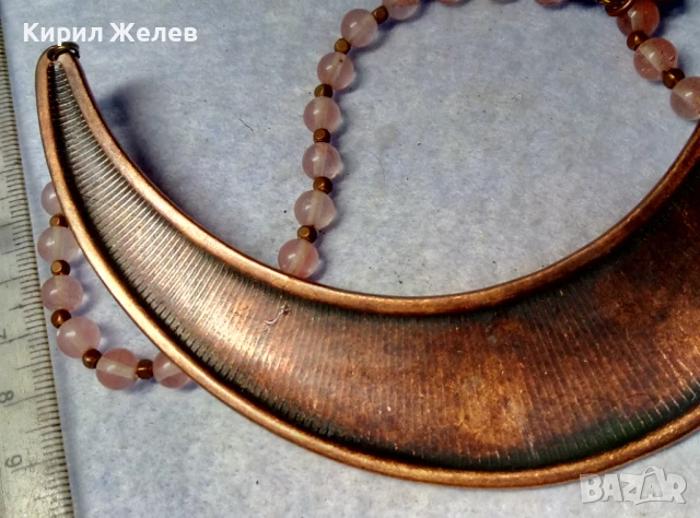 РАЗКОШНА ОРНАМЕНТИРАНА МЕДНА ОГЪРЛИЦА с РОЗОВ КВАРЦ РЕТРО АРТ БИЖУ 41793, снимка 10 - Колиета, медальони, синджири - 51371662