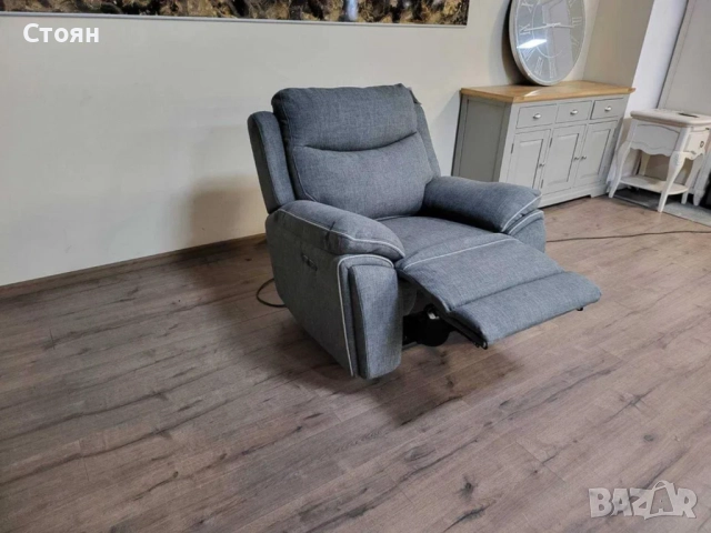 Сив фотьойл от плат с електрически релаксиращ механизъм, снимка 8 - Дивани и мека мебел - 51955597