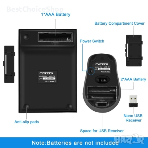 CATECK безжична цифров клавиатура и мишка с USB приемник, снимка 8 - Клавиатури и мишки - 53079506