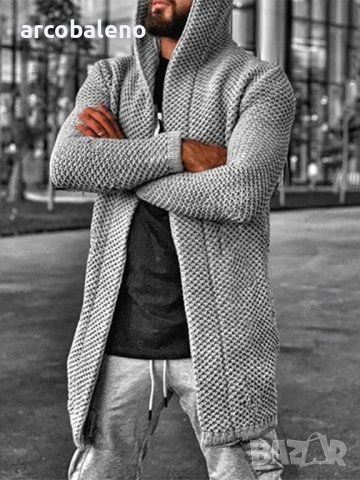 Мъжка плетена жилетка с качулка и дълъг ръкав, 6цвята - 023 , снимка 6 - Други - 42657091