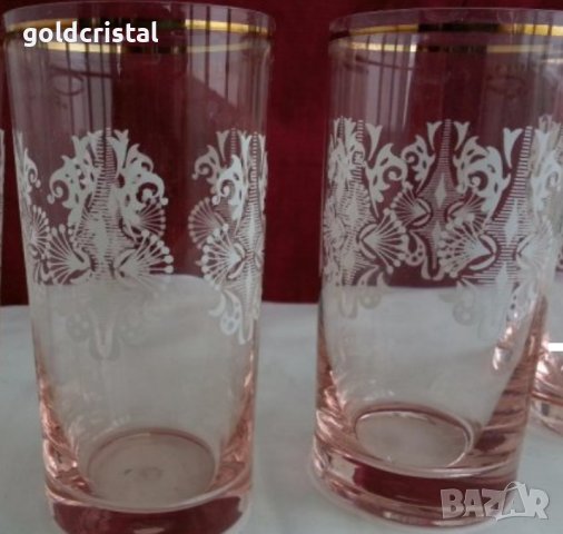 Ретро  чаши розово стъкло и златен кант , снимка 2 - Антикварни и старинни предмети - 19837565