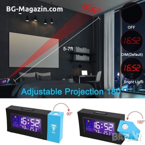 Модерен LED настолен електронен часовник с проектор на стена таван будилник аларма светещ дигитален, снимка 2 - Други - 51039948