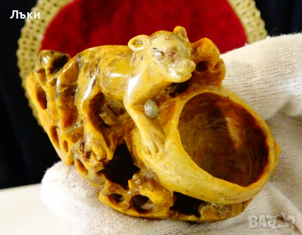 Мастилница от сапунен камък с прасенце. , снимка 4 - Антикварни и старинни предмети - 54058931