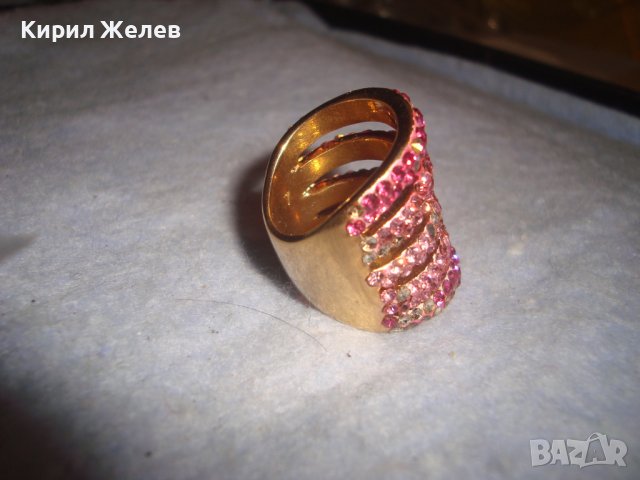 ПОЗЛАТЕН МЕДЕН АЖУРЕН МОДЕН АРТ ПРЪСТЕН с РОЗОВИ КРИСТАЛЧЕТА 5464, снимка 5 - Пръстени - 37510248