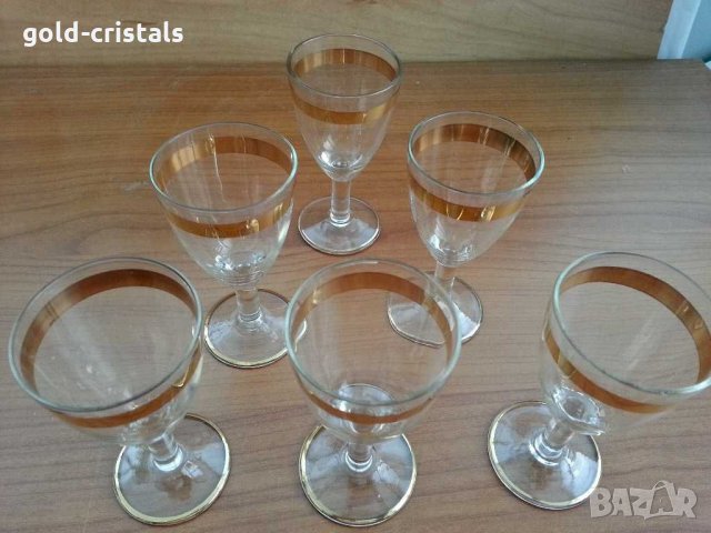 Ретро стъклени чаши чашки с златен кант, снимка 2 - Антикварни и старинни предмети - 29284923