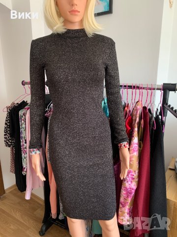 Черна рокля със златни нишки, снимка 3 - Рокли - 40819715