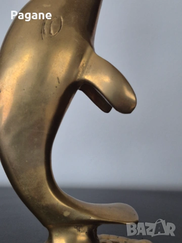 Ретро месингова статуетка „Делфин с топка“ – 18,5 см., снимка 6 - Антикварни и старинни предмети - 53294517