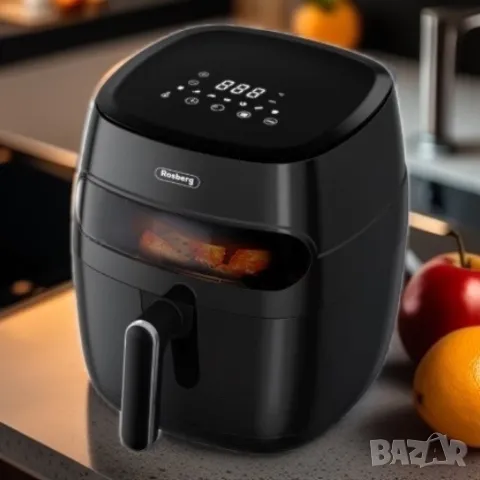 Фритюрник AirFryer , 1350W, 5.2л., LED дисплей, Горещ въздух, Таймер, до 200°C, Черен, снимка 5 - Фритюрници - 48888324