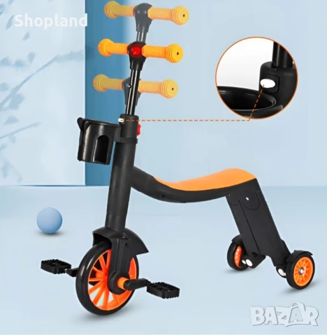 Велосипед 8 в 1 – Трансформираща се триколка и тротинетка с регулиране на височината, сваляща се дръ, снимка 5 - Детски велосипеди, триколки и коли - 51273382