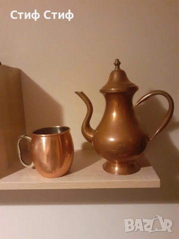 Медна чаша и чайник, снимка 2 - Чаши - 52446043