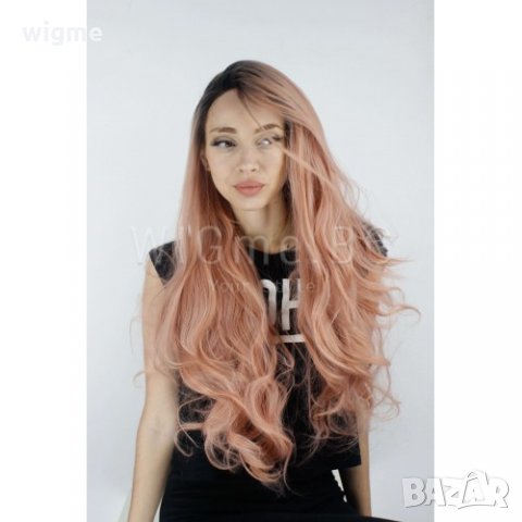 Дълга на вълни розова лейс фронт перука Аврил, снимка 2 - Аксесоари за коса - 27920357