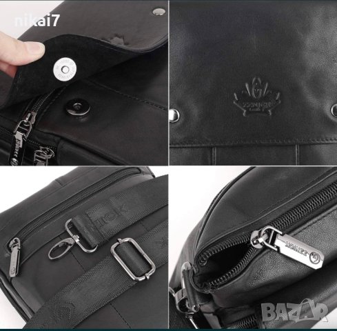 мъжка чанта от естествена кожа телешки бокс цип+тик так закопчаване, снимка 9 - Чанти - 42080904