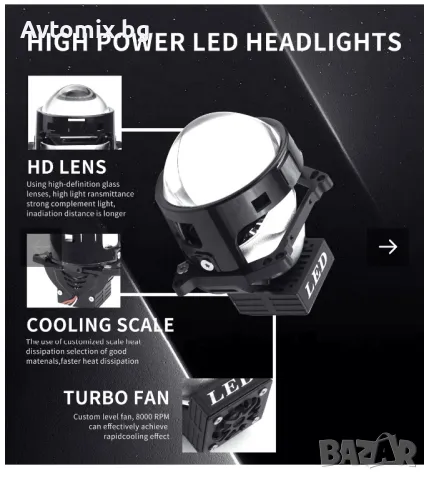 Bi LED лупи за вграждане 3 инча,120W 8000lm,12V ,2бр, снимка 4 - Аксесоари и консумативи - 49662185