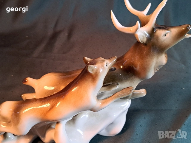 порцеланова статуетка Royal Dux Czechoslovakia елен , снимка 5 - Статуетки - 54175198