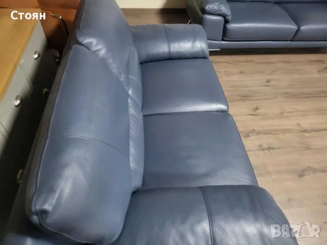 Син кожен комплект дивани тройка и двойка, снимка 9 - Дивани и мека мебел - 51951609
