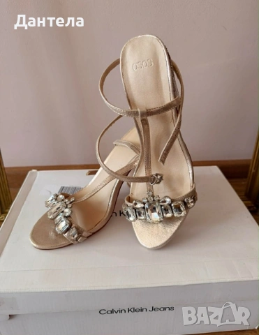 ASOS Луксозни дамски златисти сандали с камъни