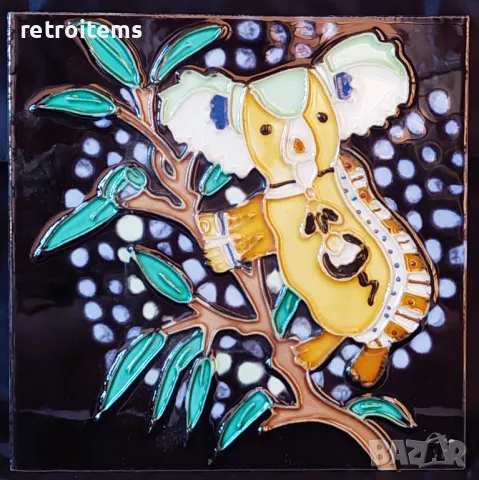 Австралийска ръчно изработена артистична, керамична плочка с коала, снимка 2 - Декорация за дома - 49621047