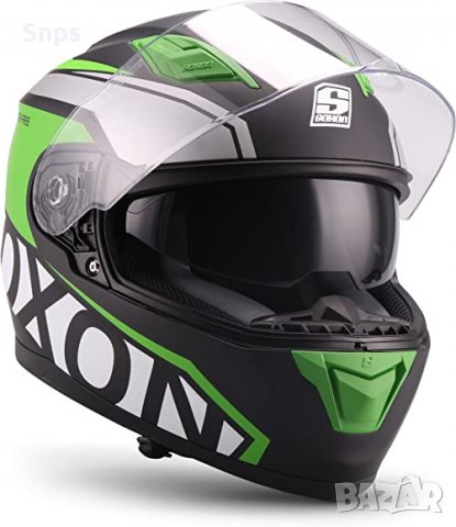 Спортна каска за мотор Soxon ST-1000 с пълно лице, интегриран сенник XS(53-54см), зелена, снимка 3 - Аксесоари и консумативи - 36884666