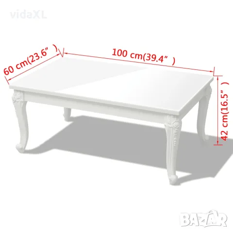 vidaXL Маса за кафе, 100x60x42 cм, силен гланц, бяла, снимка 5 - Маси - 56146390