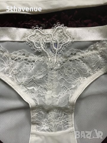 Нов Памучен корсаж с бикина комплект с бродерия и дантела в цвят шампанско , снимка 6 - Бельо - 30350806