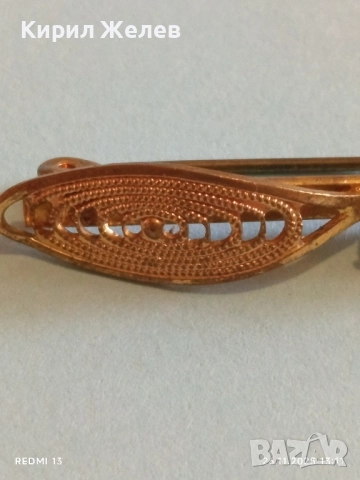 Златиста брошка с овални елементи и син камък ТОПАЗ 52187, снимка 2 - Други - 52547662