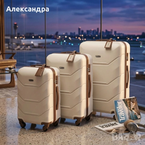 Комплект 3 в 1 Твърди куфари, размери M, XL и XXL, ABS материал, 4 колела 360°, кодирано заключване