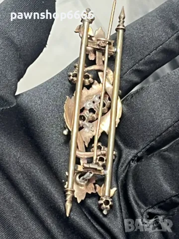  Антична отоманска игла-брошка от 19-ти век с 8K розово злато и диаманти, снимка 7 - Антикварни и старинни предмети - 49270154