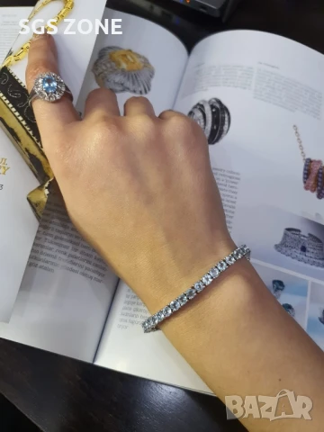 тенис гривна сребро със светлосин топаз, снимка 3 - Гривни - 51263893