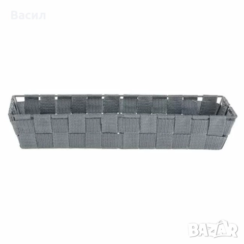 Плетена кошница за съхранение от PP, метал и полиестер в сив цвят с размери 36 x 14 x 6 см, снимка 1