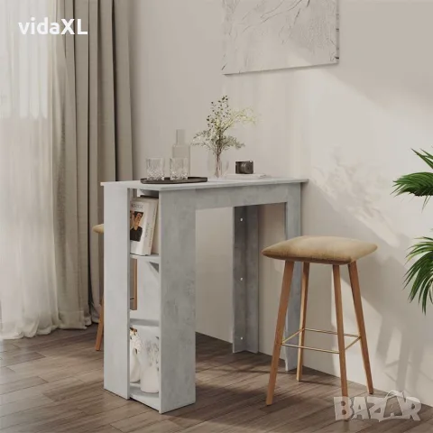 vidaXL Бар маса с рафт, бетонно сива, 102x50x103,5 см, инженерно дърво, снимка 2 - Маси - 56147818