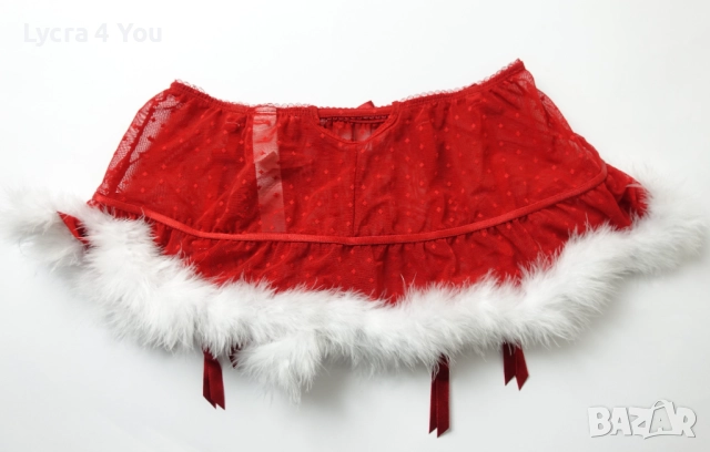 Censored М еротична коледна пола с пух и жартиери, снимка 3 - Бельо - 52369695