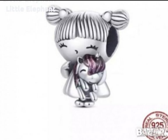 Сребърен елемент Пандора"Baby girl with uniqorn"/нов