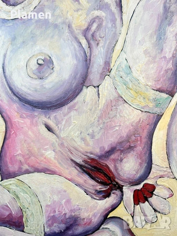 УНИКАТ КАРТИНА ЦВЯТКО ЦВЕТКОВ ЧЕРВЕН БРЯГ ПОДПИСАНА МАСЛО, снимка 3 - Картини - 54133882