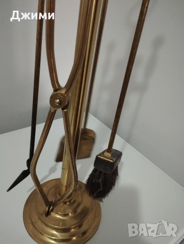 масивен бронзов каминен комплект, снимка 2 - Антикварни и старинни предмети - 53932138