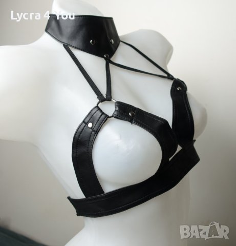 S кожен сутиен с отворени чашки и нашийник с ластични ленти, снимка 4 - Бельо - 40393903