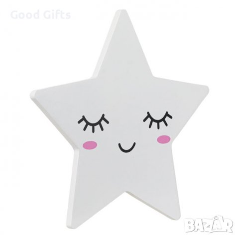 Детска дъвена LED лампа Бяла звезда, снимка 3 - Други - 39210428