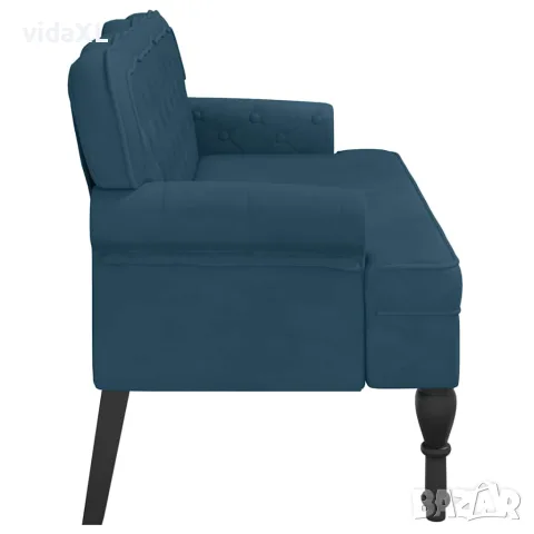 vidaXL Пейка с облегалка, синя, 119,5x64,5x75 см, кадифе, снимка 4 - Дивани и мека мебел - 56147394