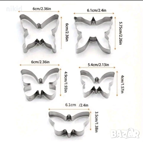 5 бр пеперуди пеперуда метална форма резец за бисквитки сладки фондан украса резци форми, снимка 3 - Форми - 23277308