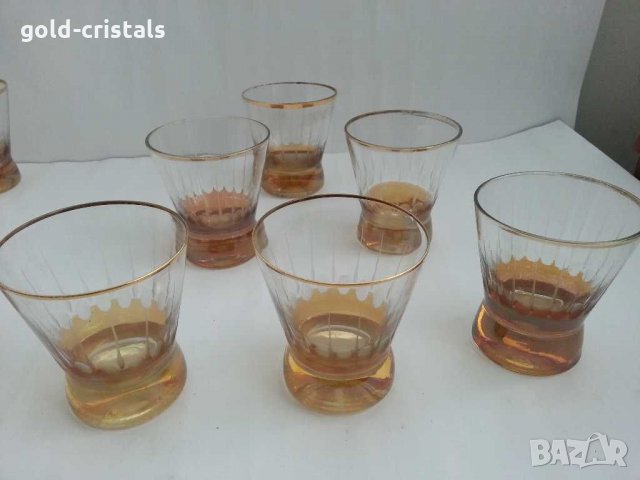 Стъклени чаши с златен кант и гравюра, снимка 7 - Антикварни и старинни предмети - 23519045