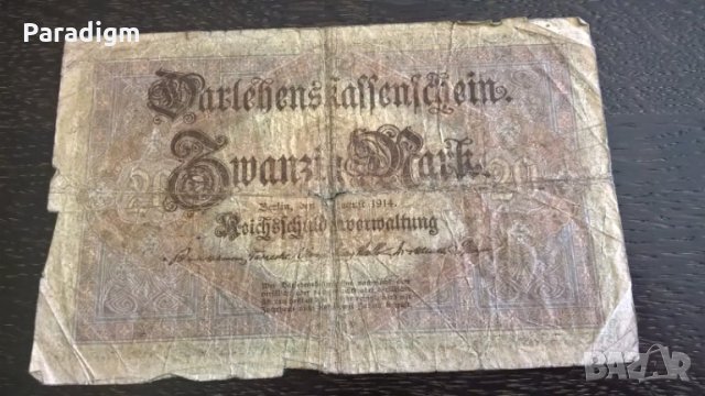 Райх банкнота - Германия - 20 марки | 1914г., снимка 2 - Нумизматика и бонистика - 29328284