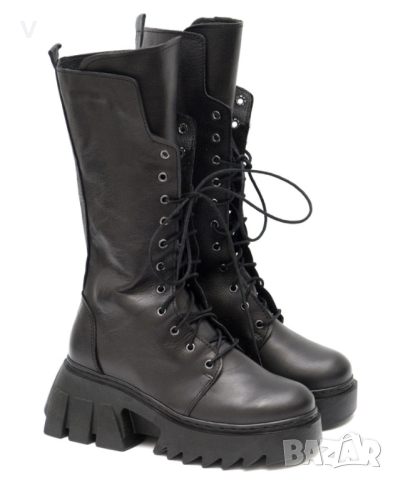 Черни дамски кожени боти Galdini кубинки ботуши обувки естествена кожа платформа, снимка 1 - Дамски боти - 44746806