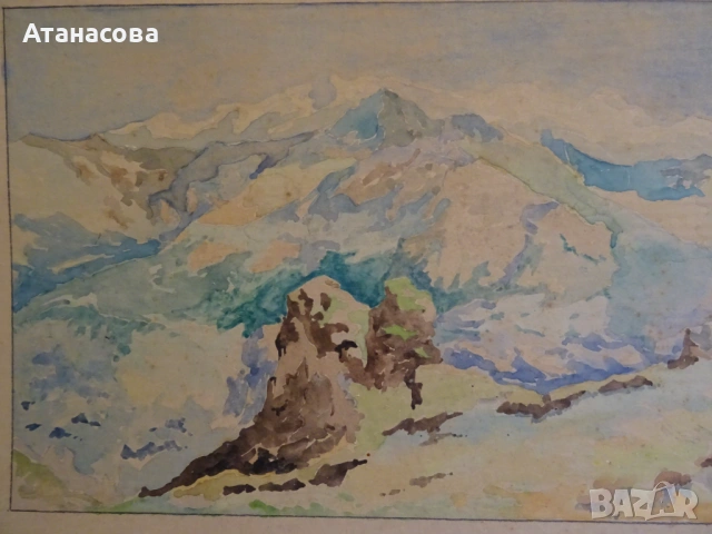 АТАНАС ЛОЛОВ картина "Пейзаж" акварел 1955 г #2, снимка 2 - Картини - 54306560