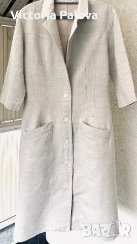 Бутикова рокля от груб лен с подплата, снимка 5 - Рокли - 48025456