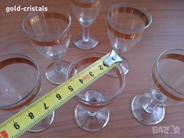 Ретро стъклени чаши чашки с златен кант, снимка 5 - Антикварни и старинни предмети - 29284923